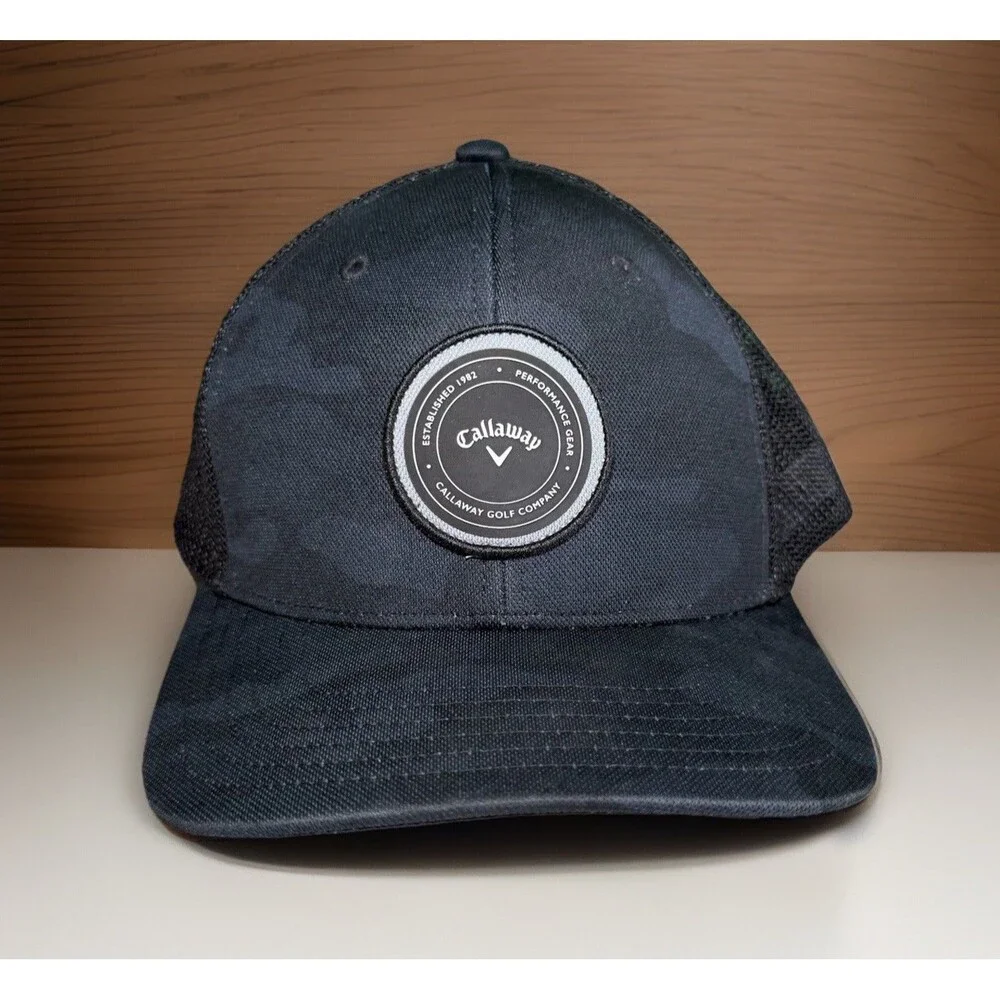 Callaway Golf Hat Black Camo Golf Trucker Cap Adjustable Snapback Mens One Size